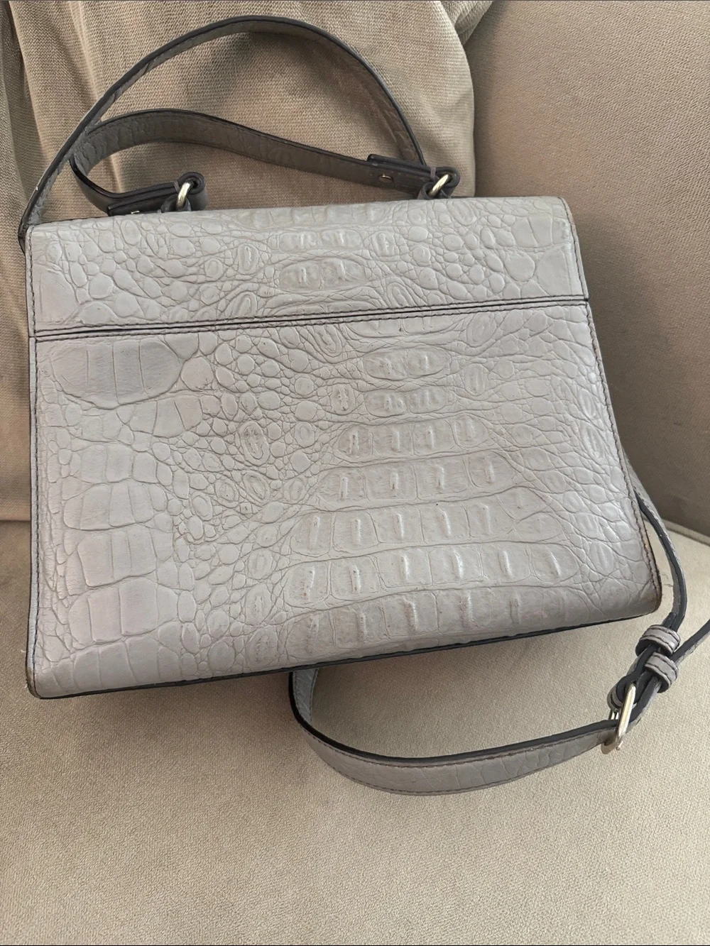 Kate Spade Knightsbridge Doris Grey Leather Crocodile Embossed Satchel Crossbody